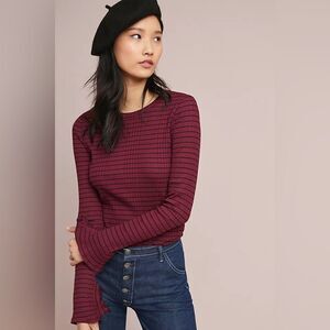 Anthropologie Michael Stars Red and Black Striped Long Sleeve Top Sleeve Detail